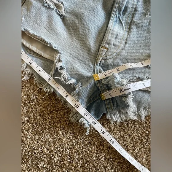 ZARA The High Waist Jean Micro Mini Shorts Womens 2 Light Wash Distressed Cutoff - Picture 14 of 16